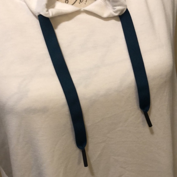 Hurley loose diagonal cut sleeveless w turqoiuse wide lace pull ties hoodie - Picture 3 of 15